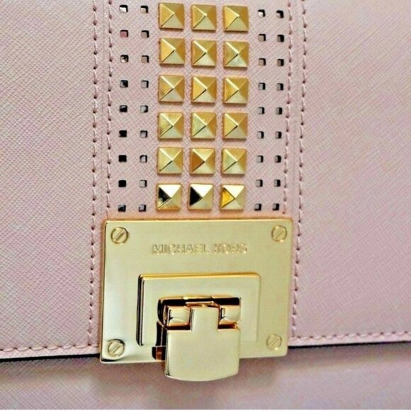 Michael Kors Light Pink Blush Gold Studded Crossbody Purse - Picture 4 of 15